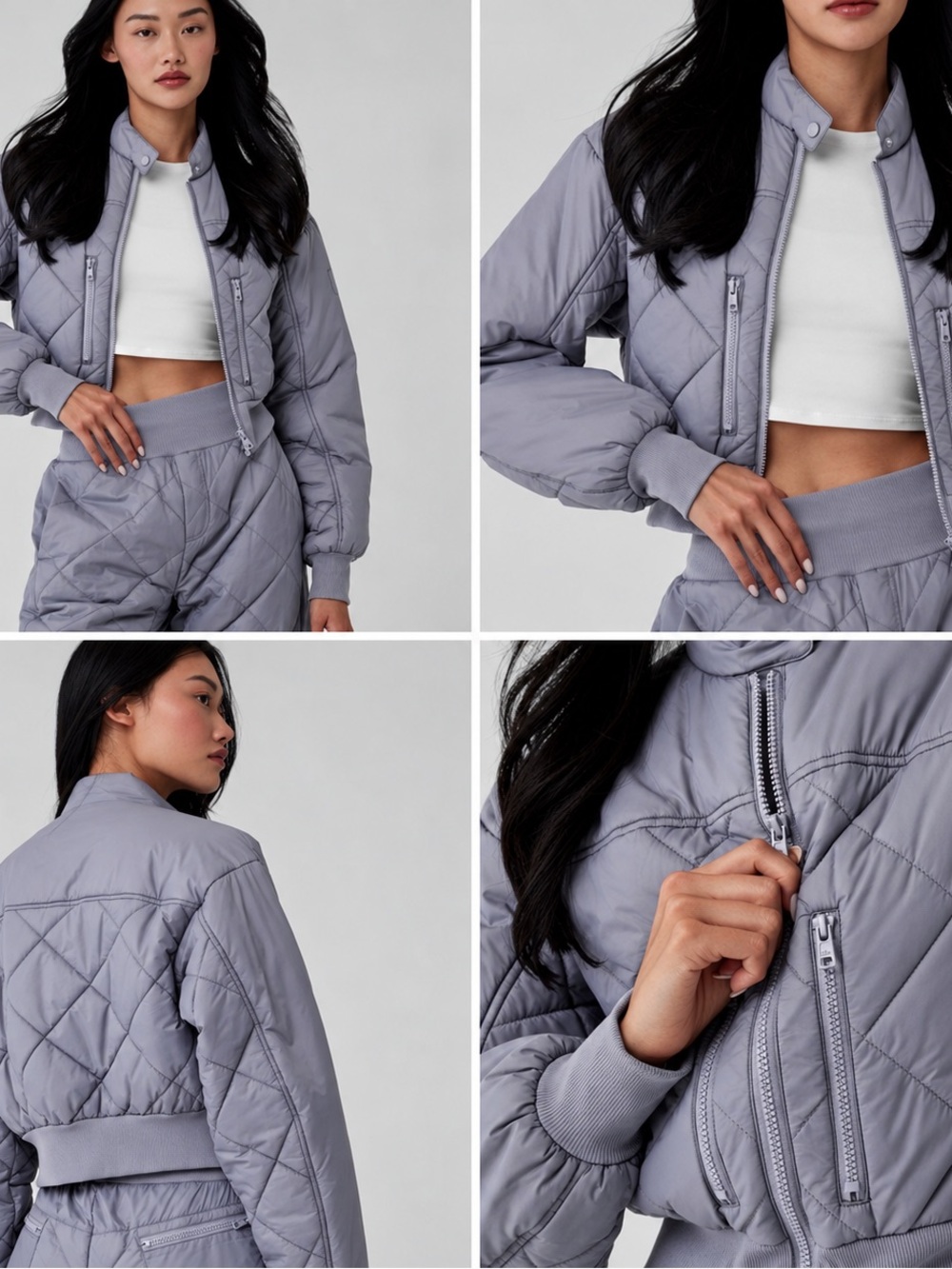 ALO Yoga Light Lavender Quilted Bomber Jacket